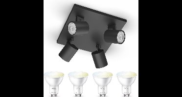 WiZ Runner Opbouwspot (Zwart) - Warm tot Koelwit Licht - Plafondspot met 4 Lichtpunten - GU10 -Te bedienen via WiFi