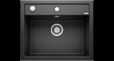 Zwarte Silgranit  keukenspoelbak 61,5 x 51 cm, ingebouwd of geïntegreerd, 1 bak zonder afdruiprek, BLANCO DALAGO 6, automatische afvoer, sifon