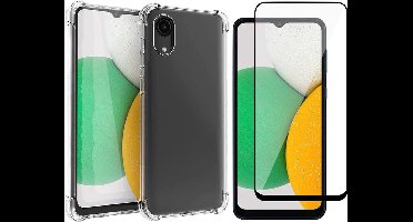 Hoesje geschikt voor Samsung Galaxy A03 Core - Anti Shock Proof Siliconen Back Cover Case Hoes Transparant - Full Tempered Glass Screenprotector
