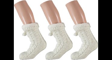 Apollo Huissloffen - 3x - dames - gebreid - slofsokken - wit - one size maat 35/41 - fleece