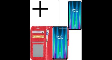 Hoesje - Met Screenprotector - Geschikt voor OnePlus Nord CE 2 - Luxe Pasjeshouder - Bookcase Portemonee - Flip Case - Kunstleer Book Case - Flipcase - Book Cover - Walletcase - Portemonneehoes - Rood