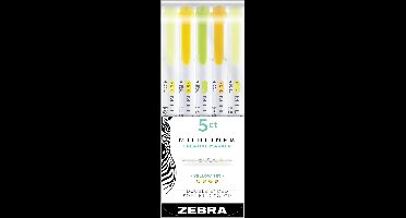 Zebra Mildliner Double Sided Tekstmarkers Fine & Bold – Yellow Colours- Set van 5 verpakt in een handige Zipperbag