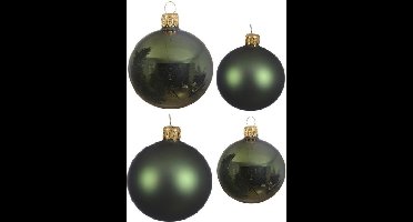 Compleet glazen kerstballen pakket donkergroen glans/mat 38x stuks - 18x 4 cm en 20x 6 cm