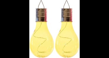 Lumineo solar tuin 4x stuks LED ophang verlichting/lampjes geel 14 x 8 cm - Tuinverlichting op zonne-energie
