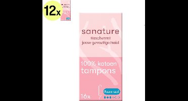 Sanature 100% katoenen - Tampons Normaal - 12 x 16 stuks - Natuurlijk & voor de gevoelige huid