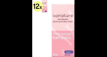 Sanature 100% katoenen - Tampons Super - 12 x 16 stuks - Natuurlijk & voor de gevoelige huid