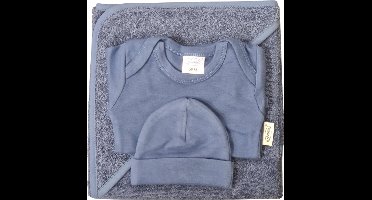 Funnies- baby cadeau set- Kraamcadeau - Badcape - Baby romper – baby muts - Geboortecadeau - Baby cadeau - Silk blue