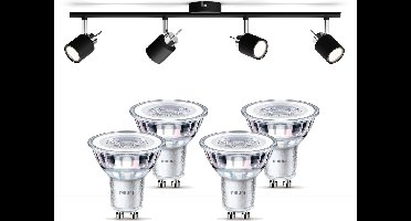 Philips Meranti Opbouwspot (Zwart) - Warmwit Licht - Plafondspot met 4 Lichtpunten - GU10 - Niet Dimbaar