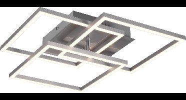 LED Plafondlamp - Torna Mibal - 28W - Aanpasbare Kleur - Afstandsbediening - Dimbaar - Rechthoek - Mat Nikkel - Aluminium