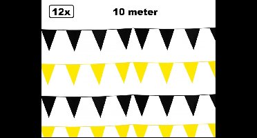 12x Vlaggenlijn zwart en geel 10 meter - vlaglijn festival feest party verjaardag thema feest kleur