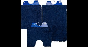 Wicotex - Badmat set - Badmat - Toiletmat - Bidetmat uni Blauw - Antislip onderkant - WC mat met uitsparing