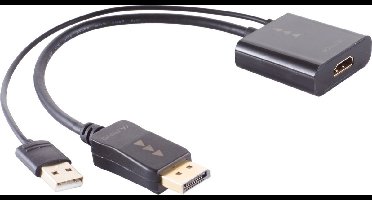 HDMI (v) naar DisplayPort (m) actieve adapter - HDMI 1.4 / DP 1.2 (4K 30Hz) - voeding via USB-A (m) / zwart - 0,30 meter