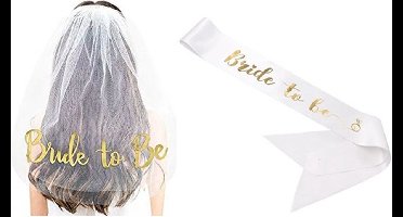 New Age Devi - : Vrijgezellenfeest Artikelen - Wit en Goud Bride Sjerp en Sluier - Vrijgezellenparty - Bride-to-Be Sluier en Sjerp