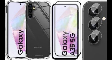 Hoesje geschikt voor Samsung Galaxy A35 - Screenprotector Volledig Dekkend Glas & Camera - Shockproof Transparant