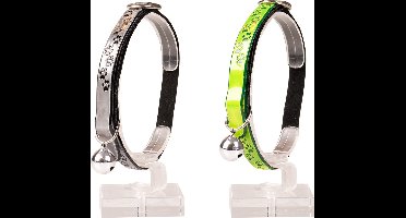 Duvoplus - Halsband Voor Dieren - Kat - Kattenhalsband Reflecterend Pootjes Pvc 20-30cm / 10mm Zilver/geel - 1st