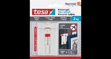 Tesa klevende spijkers verstelbaar - 6x stuks - wit - voor gevoelige oppervlaktes als behang en pleisterwerk - draagkracht 2 kg