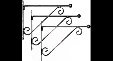 Esschert Design Muurhaak/plantenhaak met dubbele sierkrul - Set van 3x stuks - voor plantenpotten - metaal - 39 x 31 cm - hanging basket haak