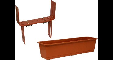 Kunststof plantenbak terracotta rechthoekig 60 cm met 2 verstelbare balkon/muurbeugels