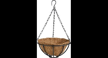 Metalen hanging basket / plantenbak zwart met ketting 25 cm inclusief kokosinlegvel - Hangende bloemen