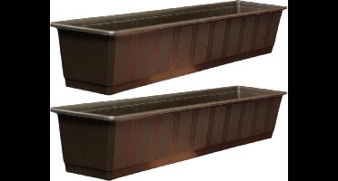 Set van 3x stuks plantenbakken bruin rechthoekig 80 x 17,5 x 14,5 cm - Bloembakken/plantenbakken voor binnen/buiten