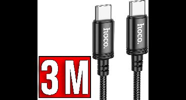 Hoco X91 Oplaad & Data Type C naar Type C Gevlochten Kabel - Geschikt voor USB-C Smartphones, Tablets, PC & Laptop - 3 meter 60W- Zwart