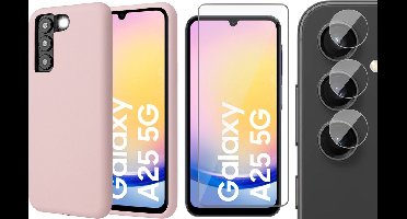 Hoesje geschikt voor Samsung Galaxy A25 / A24 - Screenprotector Glas & Camera - Mat Back Case Roze