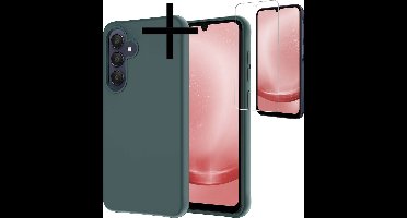 Hoesje - Met Screenprotector - Geschikt voor Samsung Galaxy A25 - Sterk & Shockproof - Back Cover - Siliconen Case - Telefoon Hoes - Donkergroen