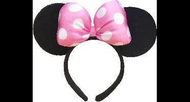Minnie Mouse oren - Roze gestipte haarband met grote strik - Flexibel