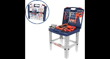 Playos® - Speelgoedwerkbank - Blauw / Grijs - in Koffer - Gereedschap - Klussen - Rollenspel Speelgoed - Educatief Speelgoed - Speelgoed Gereedschap - Werktafel - Werkbank -Bouwset