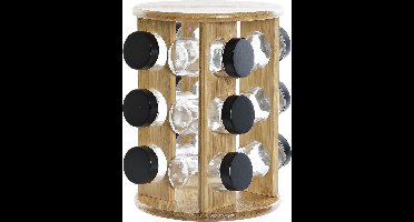 Bamboe houten kruidenrek/specerijenrek met 12 glazen potten - 18 x 18 x 25 cm