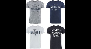 Mustang Heren T-Shirt 4-pack Mustang heren-T-shirt regular fit Veelkleurig 6XL Ronde Hals Volwassenen Opdruk Print Shirts