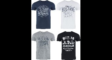 Mustang Heren T-Shirt 4-pack Mustang heren-T-shirt regular fit Veelkleurig 6XL Ronde Hals Volwassenen Opdruk Print Shirts