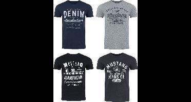 Mustang Heren T-Shirt 4-pack Mustang heren-T-shirt regular fit Veelkleurig M Ronde Hals Volwassenen Opdruk Print Shirts