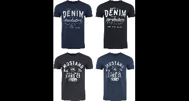 Mustang Heren T-Shirt Broeken Basic Print 4er Pack Fit Veelkleurig Volwassenen Opdruk Print Shirts