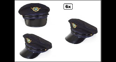6x Piloten pet blauw maat.57 - 59 - 61 - Optocht thema feest piloot fun carnaval
