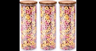 Voorraadpot/bewaarpot Foodking - 3x - borosilicaat glas - 1650 ml - glas/hout - D9.5 x H27 cm - voedsel bewaren