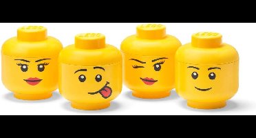 Lego - Opbergbox Hoofd Boy Girl Silly Winky Mini Set van 4 Stuks - Kunststof - Geel