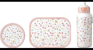 Mepal lunchset (pop-up fles, lunchbox & fruitbox) Campus Little Dutch - 400 + 750 + 300 ml - Broodtrommel en Drinkbeker voor kinderen - Bento box - Pop-up drinkfles - Flowers & Butterflies
