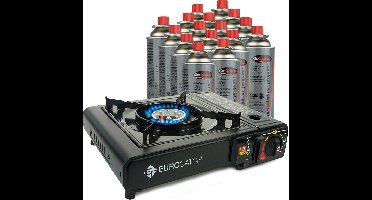 Eurocatch Outdoor - Kooktoestel op Gas - incl 8 Gasbussen -Gas Stove - Camping Kooktoestel - Gaspit - Gasfornuis - Gasstel - Cooker - Draagkoffer