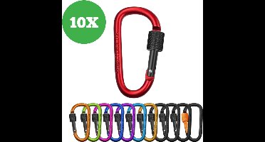 DX - Multipakket Karabijnhaken - Extra Groot - 10 stuks - 8x80mm - Diverse kleuren - Schroefopening