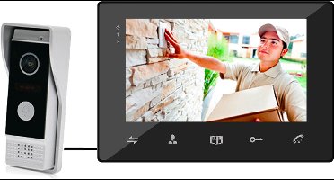 Doorsafe 7260 - camera deurbel met regenkap en intercom - 2 draads van deurbel naar 7 inch scherm - opslag beelden op 16Gb SD-kaart - deuropener aansluitbaar