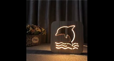 Nachtlampje - Dolfijn - Dieren - 3D LED hout - Lamp - Kind - Babykamer - Kinderkamer