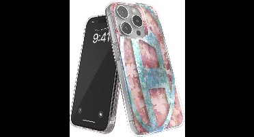 Diesel Oval D Bloemen Telefoonhoesje iPhone 15 Pro – Roze Bloemenprint en Blauw Diesel Logo – Valbescherming tot 2 Meter – Shockproof – Origineel Diesel Accessoire met D-Logo