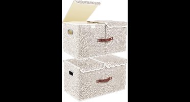 Opbergdoos - met Vakken & Deksels - Opvouwbaar - Wasbaar - Set van 2 - Stoffen - 55L x 33B x 30H centimeter - Capaciteit 18 Kilogram - Beige
