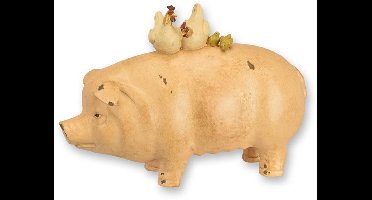 Resin beeld - Boerderijstapel - Varken en kippen - 26,3 cm hoog