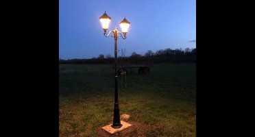 Solar tuinverlichting - Lantaarnpaal 'Sheffield' - 2-lichts - 235 cm - Lantaarn met schemersensor - Buitenlamp op zonne-energie