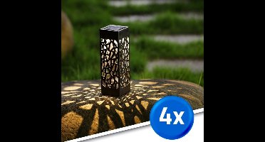 Solar tuinverlichting pad 'Bogey' - Voordeelset van 4 - Buitenlamp - Tuinverlichting op zonne-energie - Warm wit licht - Zwart