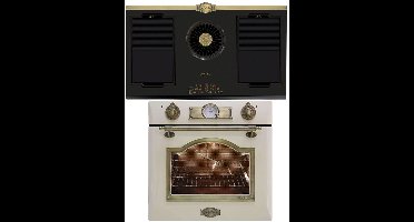 Kaiser - inbouwoven - EH 6355 ElfEm - inductie -KCT 9365 IEm Retro - inductiekookplaat met geïntegreerde afzuigkap - 1250 m³/h - elektrisch - retro - zelfreinigend - 60cm - 67L - 8 functies - ivoor - Empire design in brons