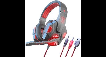 Gloovon® - Gaming Headset - Koptelefoon met Draad - Over-ear - Koptelefoon met Microfoon - Game Headset PC - Zwart/Rood