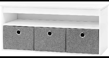 Schoenenbank - Schoenenkast - Schoenenrek - Schoenkast – Opbergkist voor Entree & Woonkamer - Wit - Halbank met Zitgedeelte & 3 Verwijderbare Stoffen Laden